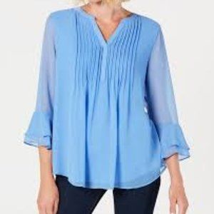 CHARTER CLUB Double Ruffle Solid Pintuck Top
